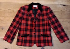 VTG Pendleton Tartan Plaid Wool Blazer Women Petite 14P Red Black Velvet Buttons