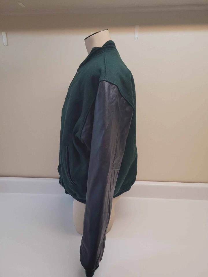 Golden Bear Men's Varsity Jacket Dark Green Wool Leather Sleeves Size XXXL - Image 3 of 4