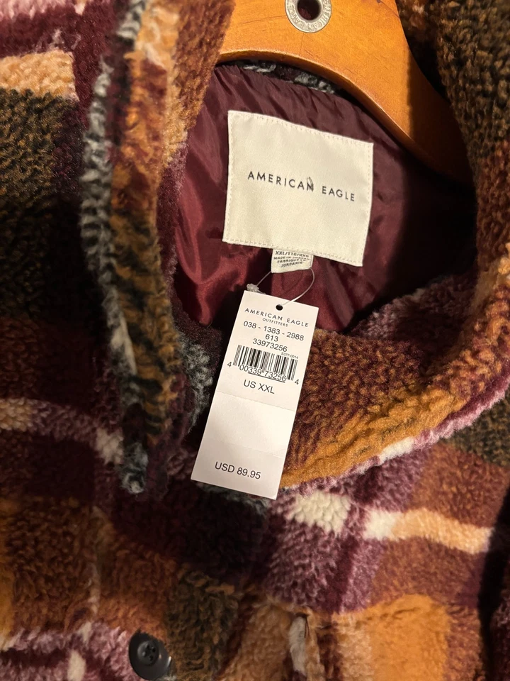 American Eagle Womens sherpa plaid shirt jacket. NWT. XXL. OVERSIZED.  - Image 3 of 3