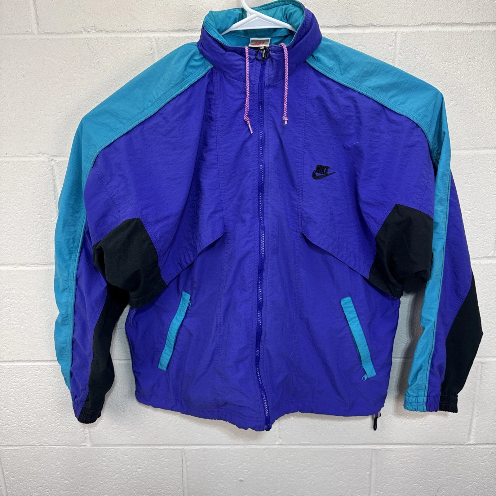Vintage Nike 90s Colorblock Windbreaker Jacket Sz Large Purple Teal Full Zip