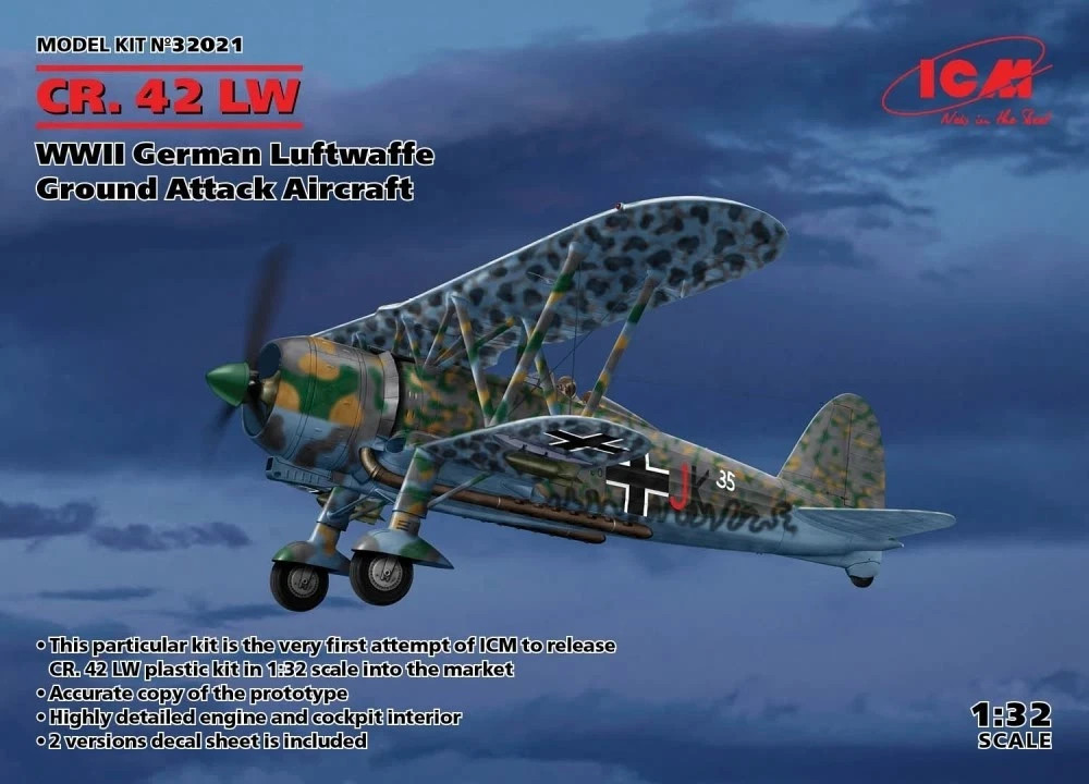 ICM 32021  CR.42 LW  WWII German Luftwaffe Ground Attack 1:32 PLASTIC MODEL KIT