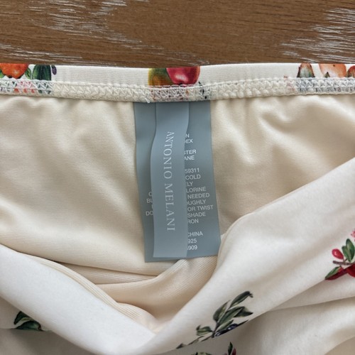 NWT Antonio Melani Size S Sweet Summer Bikini Bottoms White Floral Ruched Sides - Picture 4 of 7