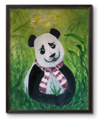 LETS BE FRIENDS PANDA 14x11 Original Modern Art CHILDRENS Interior Design