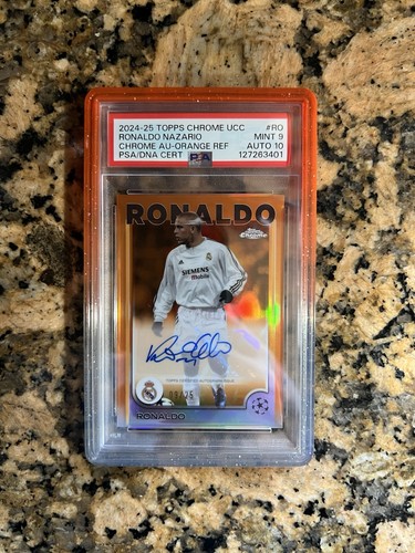 2024-25 TOPPS CHROME UCC RONALDO AUTO /25 TRUE ORANGE PSA 9/10 JERSEY #