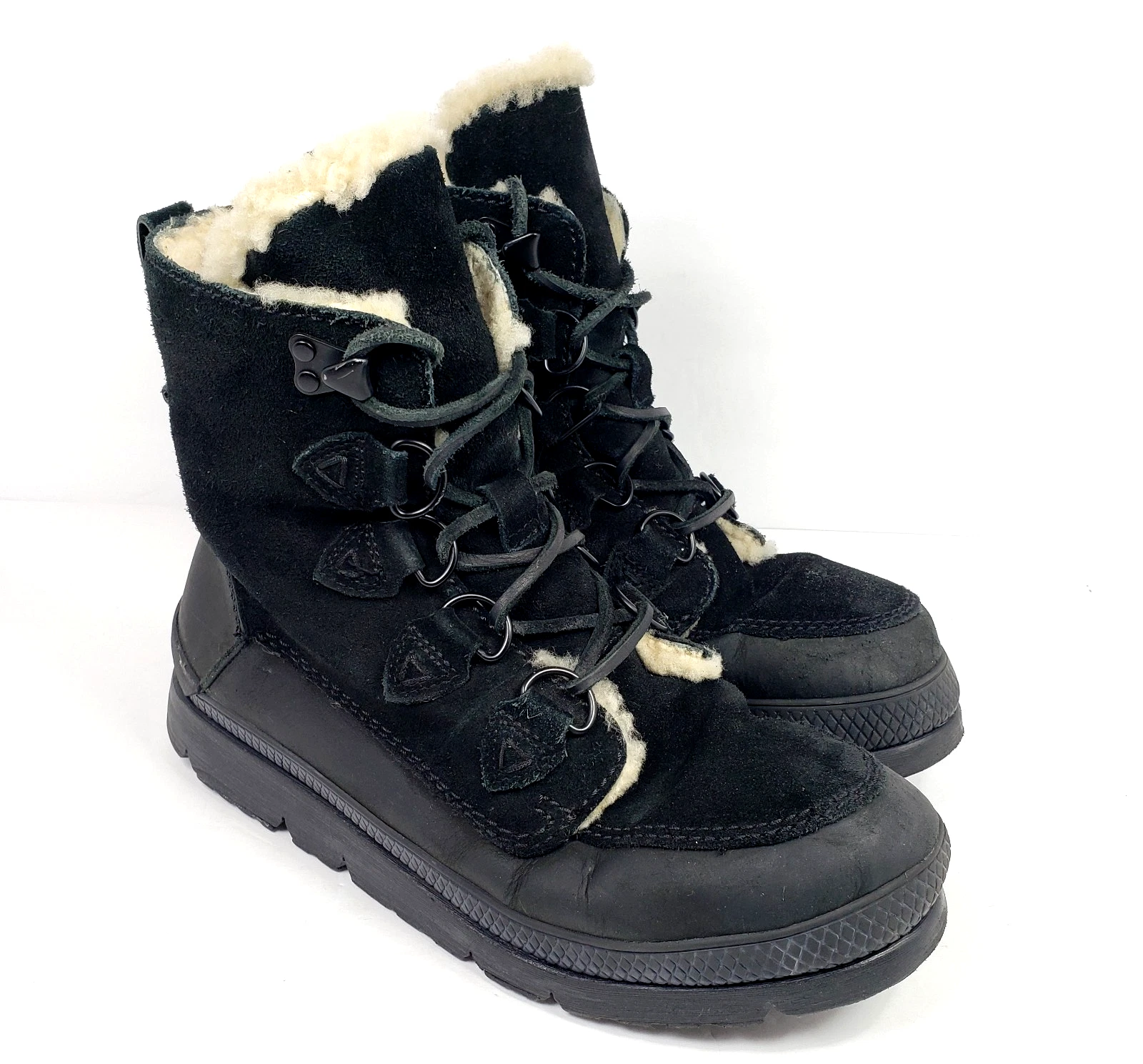 Manitobah Mukluks Mesa Mens Size 8 Black Suede Fur Inside Winter Snow Boots