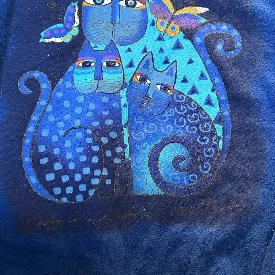 复古 Laurel Burch 紫色猫艺术蝴蝶运动衫 M 码 — 第 4/4 张图片
