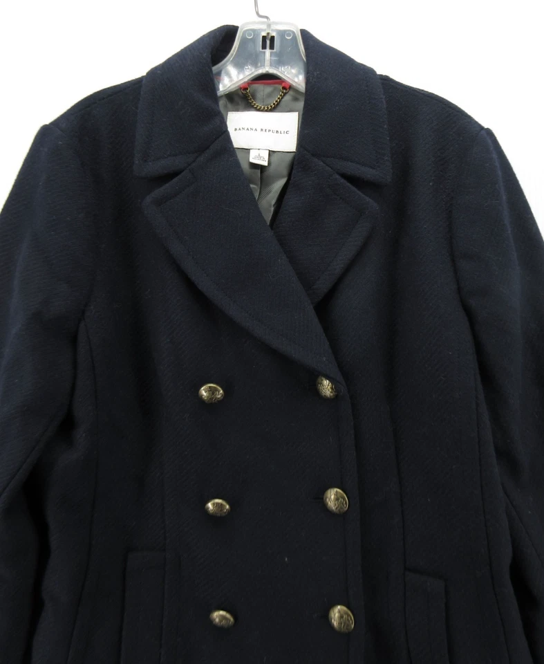 Banana Republic Jacket Women Large Blue Wool Peacoat Double Breasted Career - Image 2 of 4