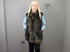 Genuine Fur Fox vest oliive brown color long vest, Handmade in Greece