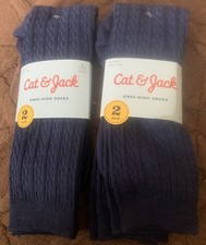 4 Pairs Cat  Jack Blue Ribbed Knee- High Socks - Large - Shoe Sizes 3-10