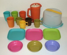 Lot of 17 Tupperware TupperToys Toy Mini Plates Bowls Cups Mugs Pitcher Cake