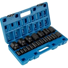 Impact Sockets Set 1/2 Inches 19 PCS 3/8'' to 1-1/2'' SAE 6-Point Extension Bar