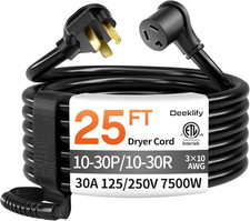 25 FT 3 Prong Dryer Extension Cord Outdoor Black, 30 AMP 10/3 Gauge Heavy Duty,