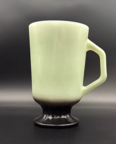 Vintage Anchor Hocking Fire King Avocado Green to Black Irish Footed Glass Mug