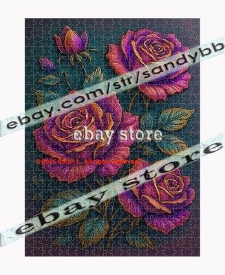 500 piece jigsaw puzzle Purple Rose Floral 3D Effect Elegant botanical