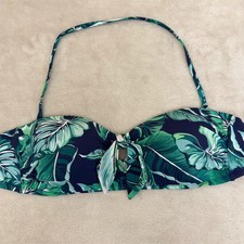 Tommy Bahama Bikini Top Womens S Palm Leaf Print Bandeau Halter Navy Green