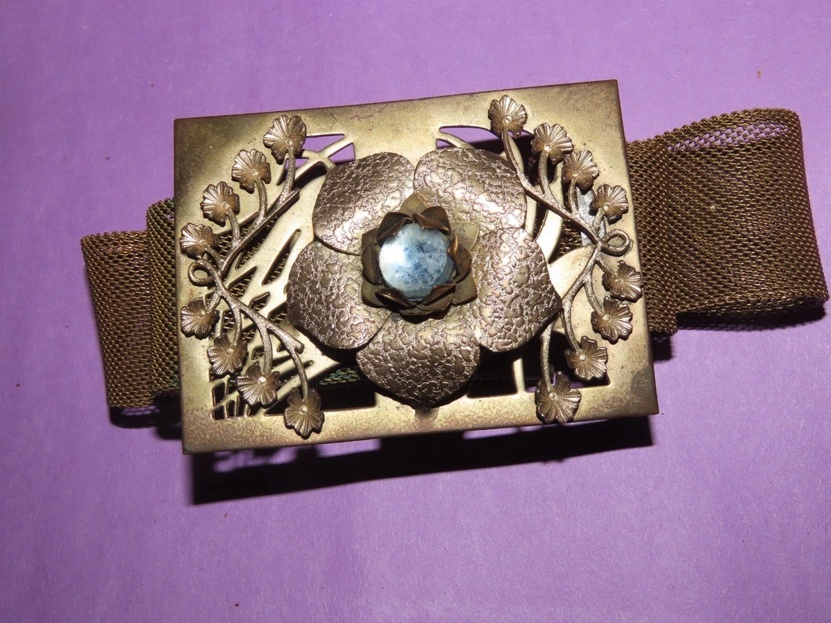 Vintage Mesh Braided Belt With Blue Stone Accent & Floral Buckle DDR-Belt-623_001_5000x.jpg?v=  main image 2