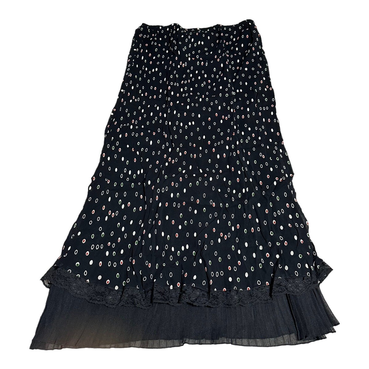 VTG April Cornell Maxi Skirt Women's M Black Polka Dot
