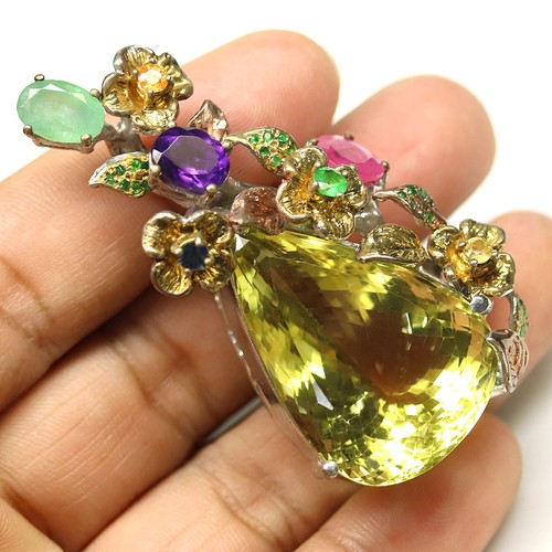 925 Plata Ley Verde Oro Cuarzo Amatista Esmeralda Rubí Colgante Navidad - Imagen 2 de 4