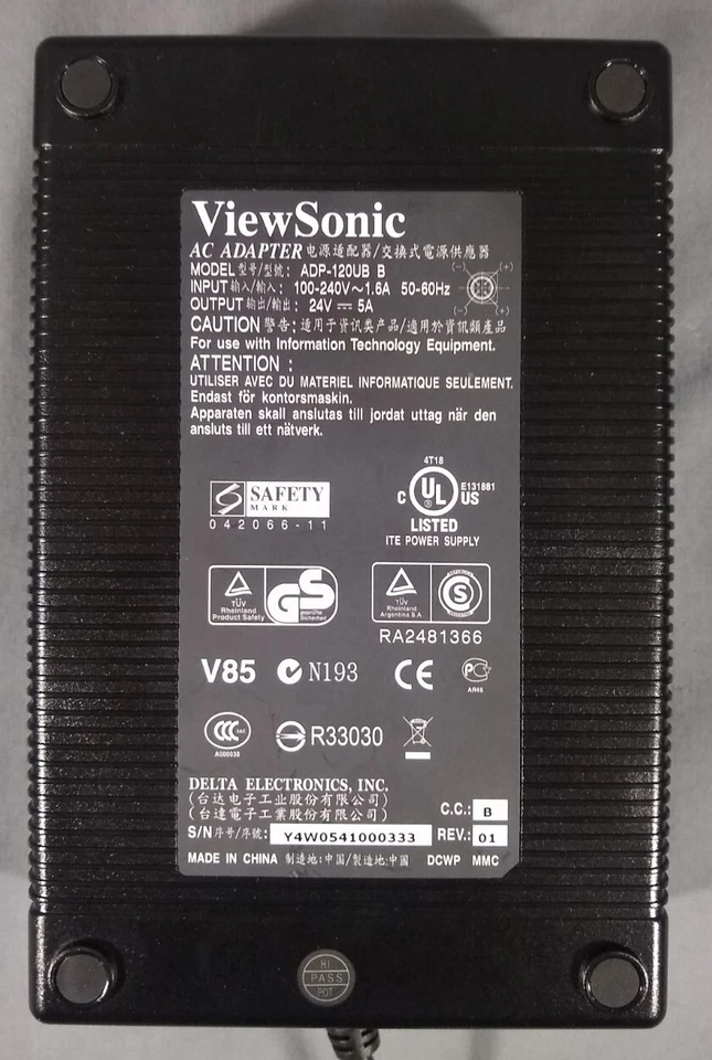 Genuine ViewSonic AC Adapter #ADP-120UB B - 24 V 5A; 4 Pin Connector - Mint - Image 3 of 3