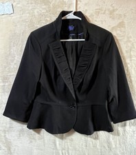 WHBM Women's Blazer Peplum Ruffle Collar Solid Black One Button Size 8