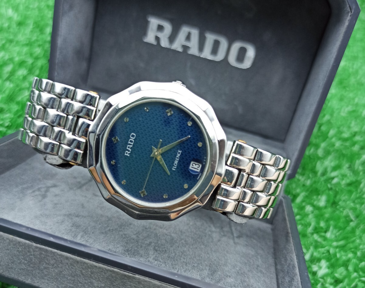 FULL SET VINTAGE RADO FLORENCE BLUE WATCH SWISS MADE 80s MEN