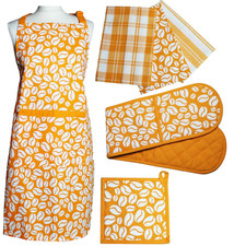 Potholder, Double Oven Glove, Apron, Tea Towels 100% Cotton - Orange Bean Design