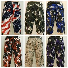 New Men's Focus Army Camo Cargo Shorts 30 to 44 With Belt