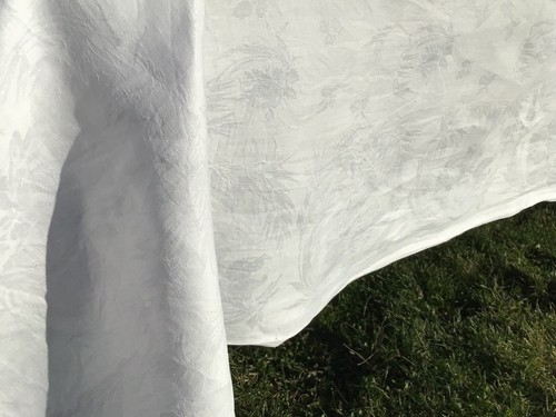 French Damask Linen tablecloth Lovely Antique Double Monogram RC 69" X 98" - Picture 6 of 9