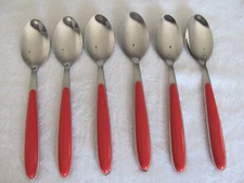 Annova Inox Stainless -Red Plastic Handle- 7 7/8" Soup Spoons- Set of 6