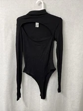 Love Cameron Los Angeles Body Suit Black Ribbed Open Back Snap Crotch - Size M