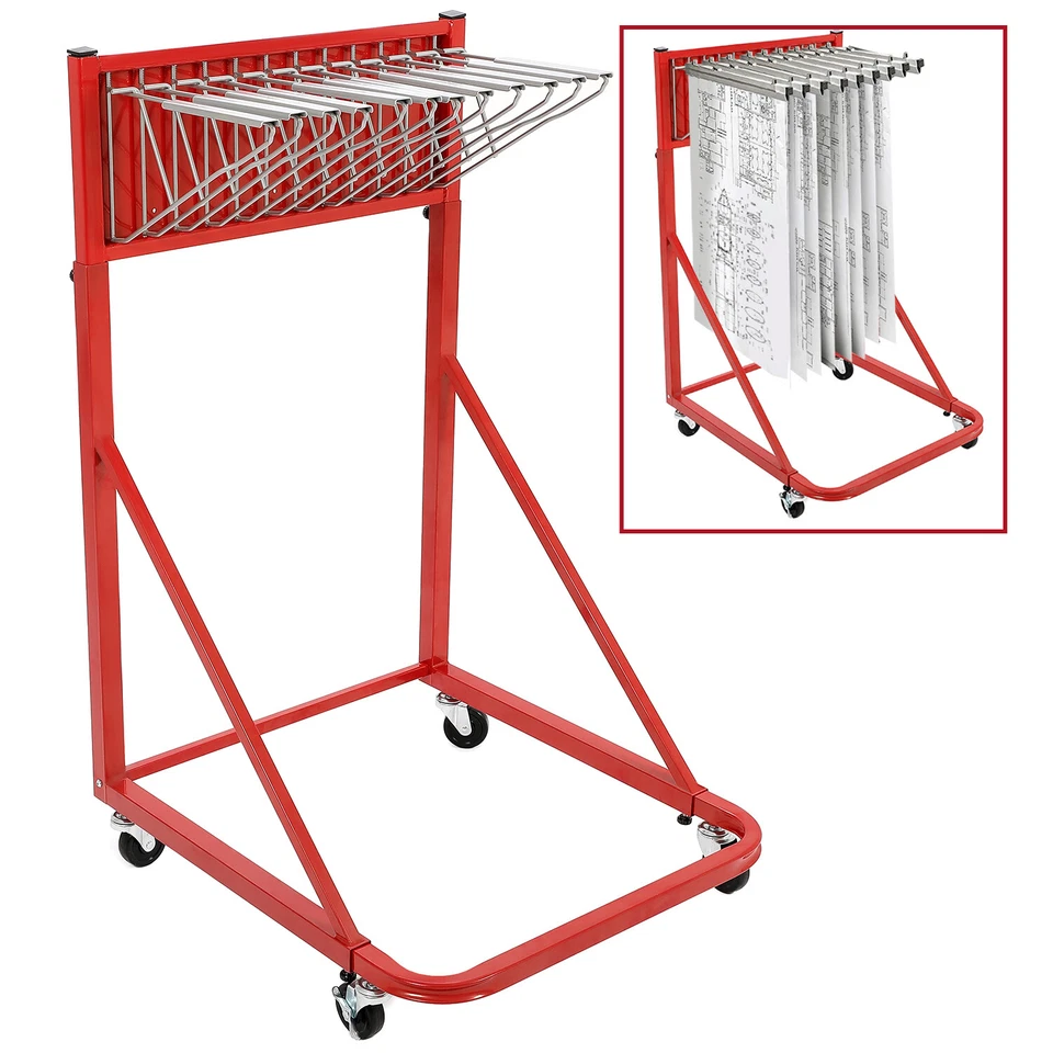 Adjustable Mobile Blueprint Storage Rack Plan Holder w/12 Pivot Brackets 240 lbs - Image 4 of 4