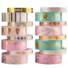 16 Rolls Washi Tape IG Style Masking Set Gold Foil Decorative for Arts, DIY Craf