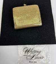 Vintage Gold Tone Mesh Bifold Kiss Lock Bill and Coin Wallet Purse