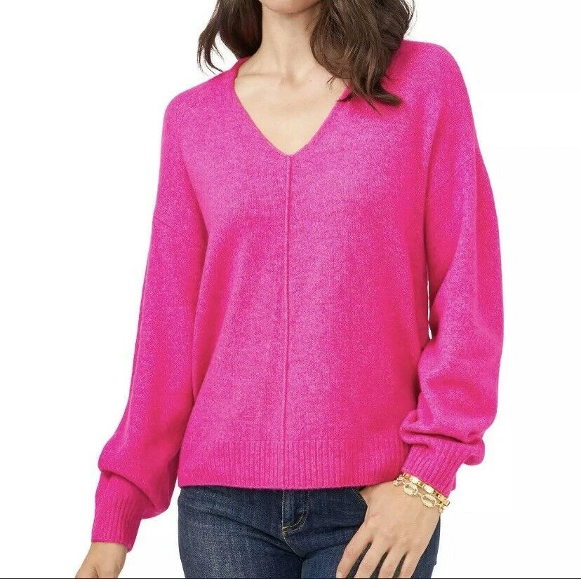 Vince Camuto Women's Paradox Pink Long Sleeve Lightweight V-Neck Sweater  New