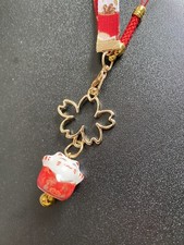 Japan Lucky Cat Red Phone Strap Lanyards Sakura Cat Charm Bell Pendants Flower
