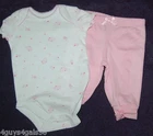 Baby Girls Outfit WHITE BODYSUIT T-SHIRT Pink Hearts PANTS Knit NB 0-3 3-6 24 MO