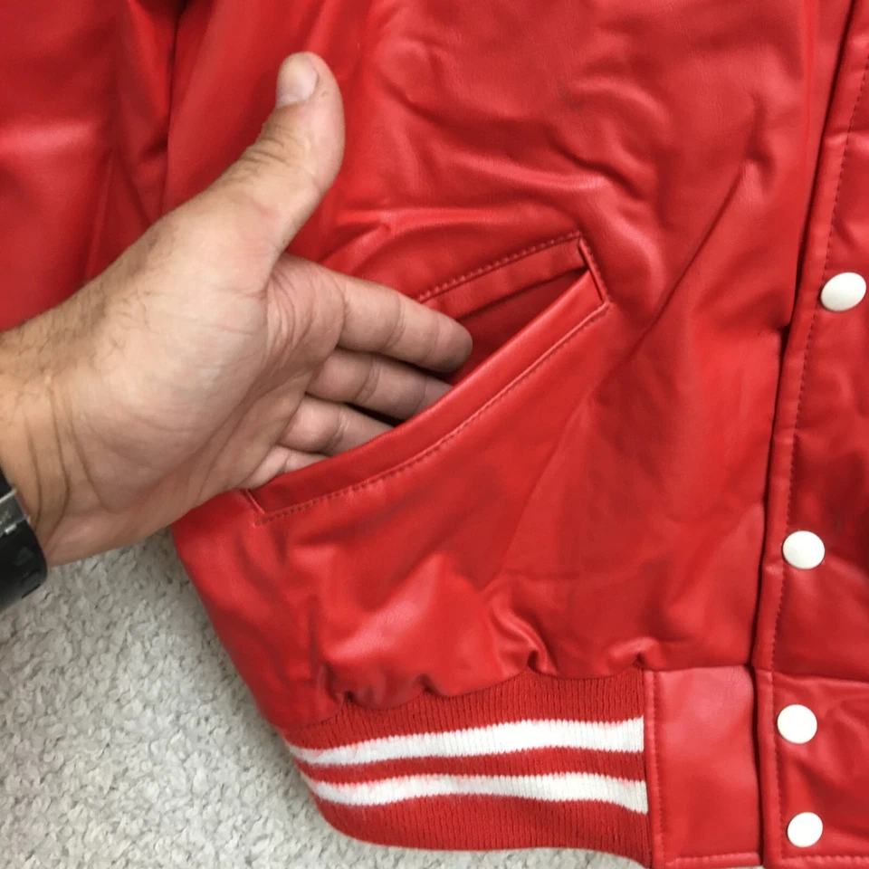 Texas Rangers Meca Jacket Medium Red Leather Bomber Varsity Letterman MLB Mens - Image 4 of 4