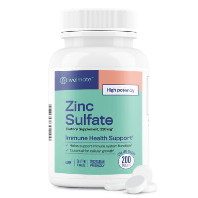 WELMATE Zinc Sulfate 220mg | Immune Support Supplement | 200 Tablets