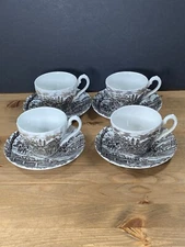 4 Myott Royal Mail Demitasse Cup & Saucer Sets Staffordshire England Brown