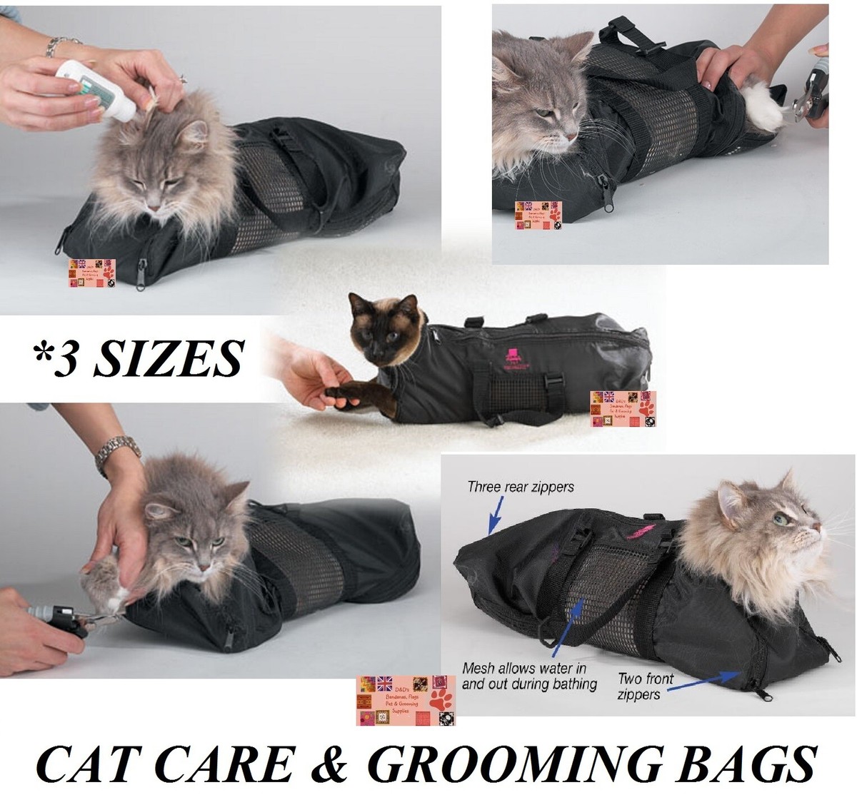 CAT GROOMING Nail Clipping Bathing Travel BAG NO BITE SCRATCH RESTRAINT  SYSTEM