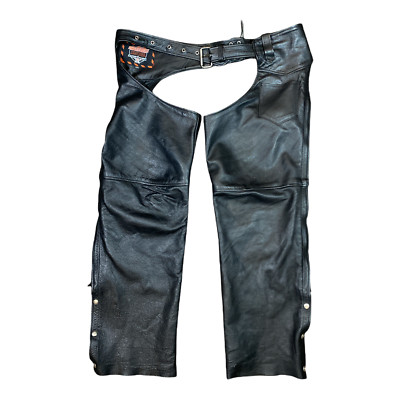 Interstate Leathers Men's Black Leather Chaps Motorcycle Biker 39''L  Size XXL