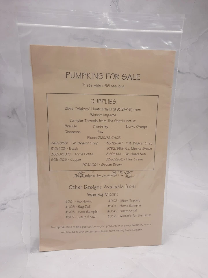 Waxing Moon Designs Counted Cross Stitch Pattern Pumpkins For Sale Autumn - Image 3 of 3