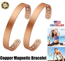 2  Copper Magnetic Bracelet Arthritis Pain Energy MEN WOMEN ADJUSTABLE CUFF US