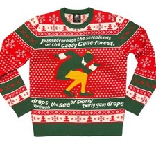 Mens Buddy Elf Christmas Sweater Red  Green Long Sleeve Crew Neck Size M
