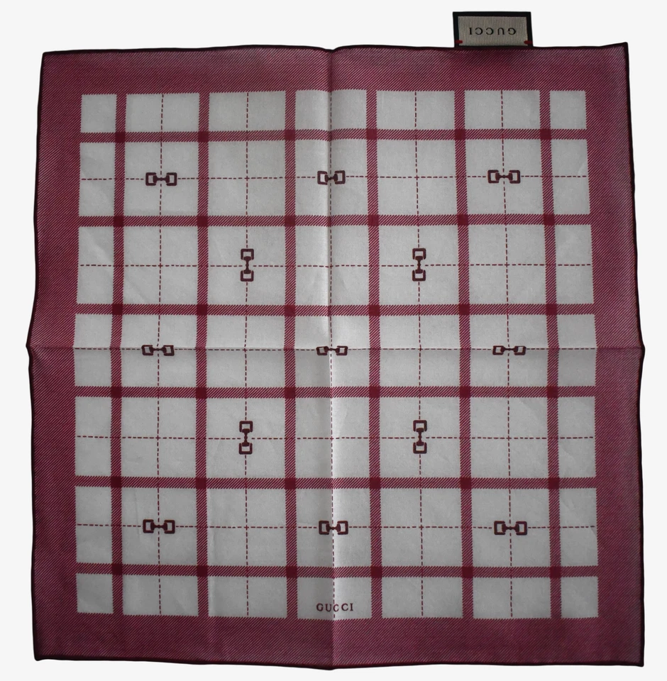 🆕️NUEVO Pañuelo Cuadrado de Bolsillo Auténtico GUCCI HORSEBIT CHECK 100% ALGODÓN Foto 2 de 4