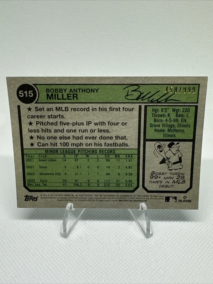 Bobby Miller 2023 Topps Heritage #515 Chrome ROOKIE /999 - Image 2 of 3
