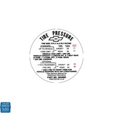 1968 Camaro Ss F70x14 Tire Pressure Decal New