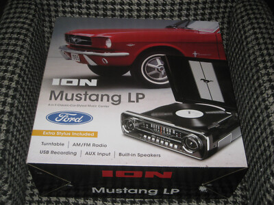 ION Ford Mustang LP 4-in-1 Turntable Classic Car Record Player Radio-NEW..BLACK