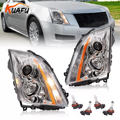 For Cadillac CTS CT-S 2008-2014 2015 Chrome Headlights Halogen w/ Bulbs LH+RH