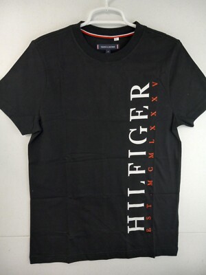 Tommy Hilfiger Women's Small Black Short Sleeve Vertical Logo T-shirt NWT 